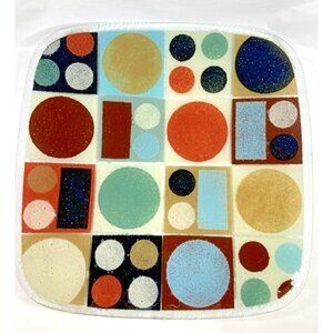 Peggy Karr Fused Art Glass Square Plate Platter Geometric Modern Metro Signed